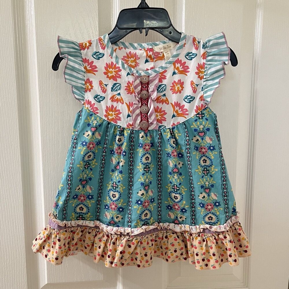 Matilda Jane Magical Moment Tunic Dress Teal Floral Ruffle Boho Flutter Girls 6